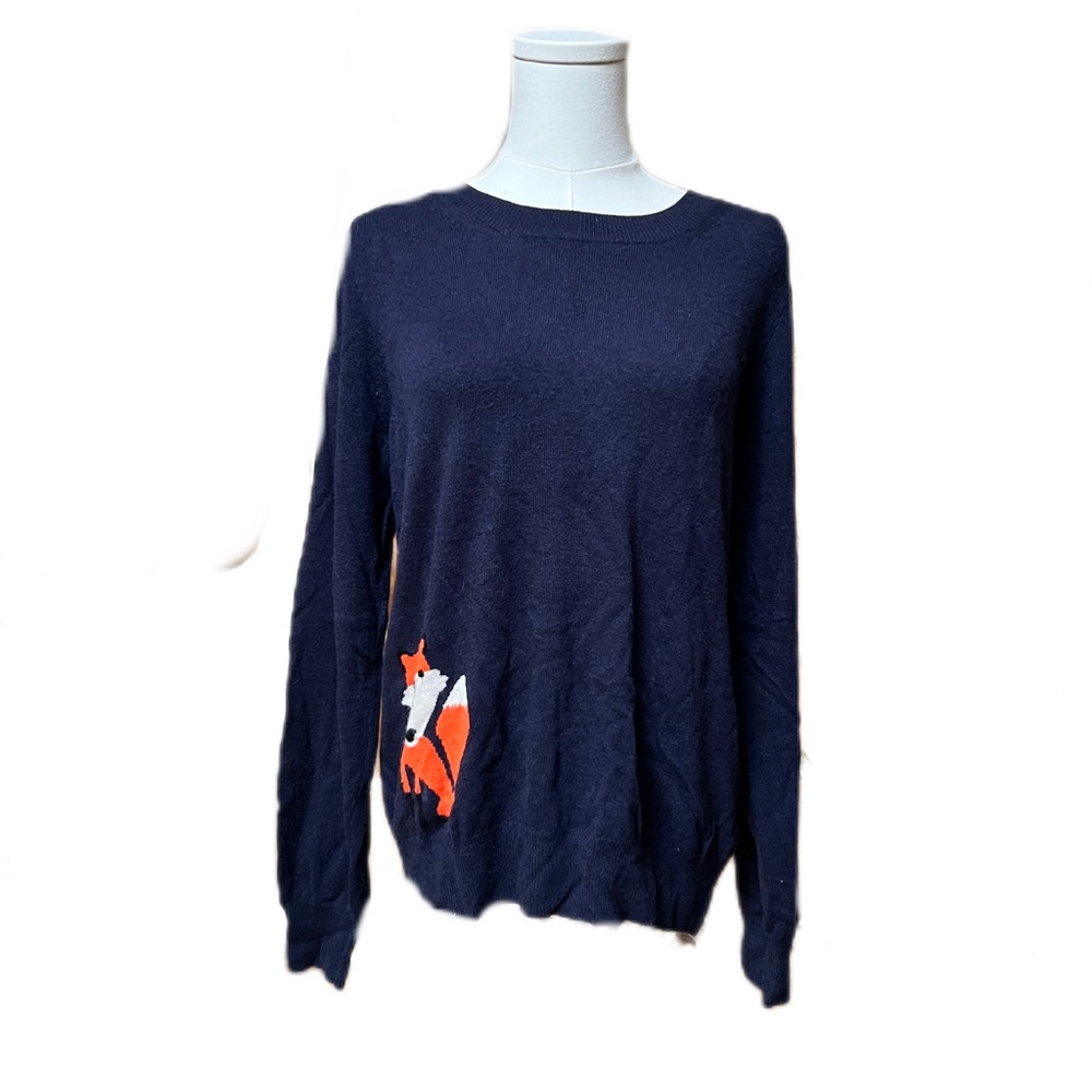 J. Crew Factory Navy Long Sleeve Sweater with Fox Motif